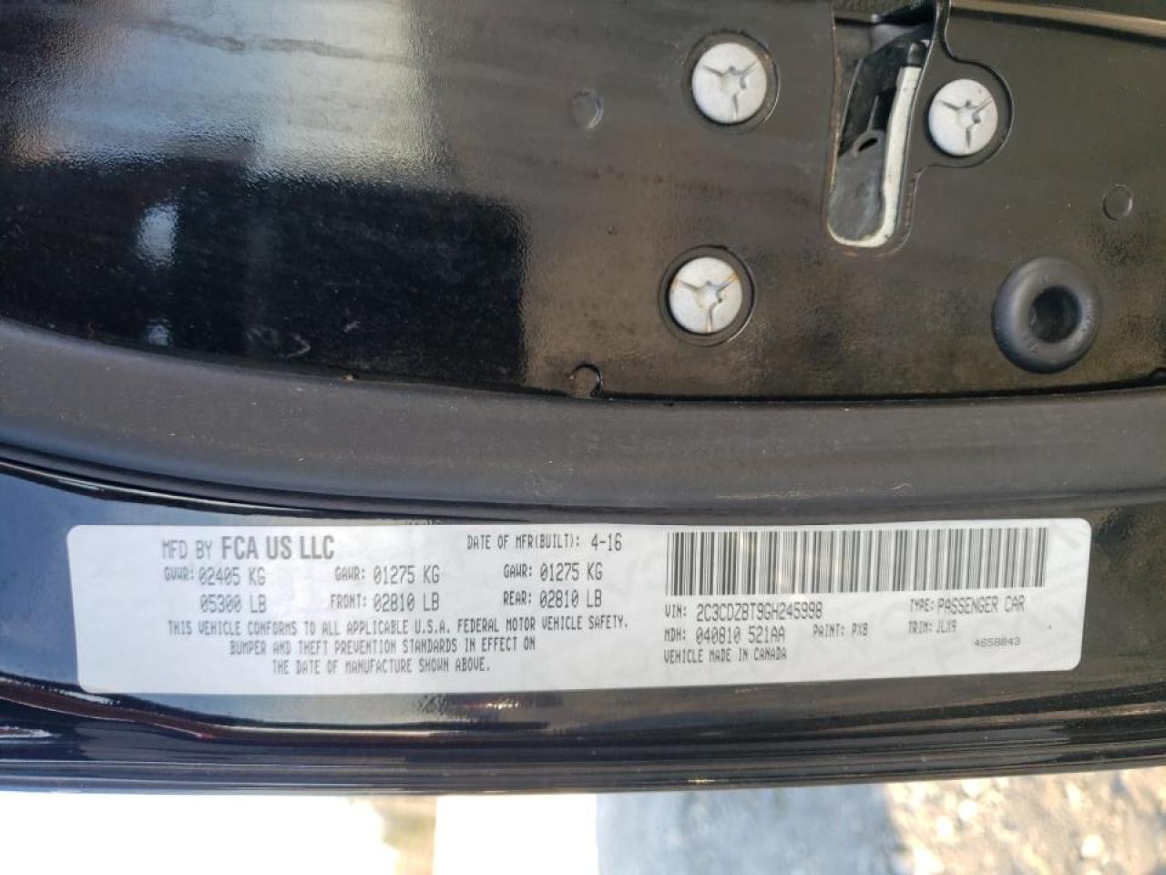 Photo 10 from auction – 2016 DODGE CHALLENGER with VIN 2C3CDZBT9GH245998