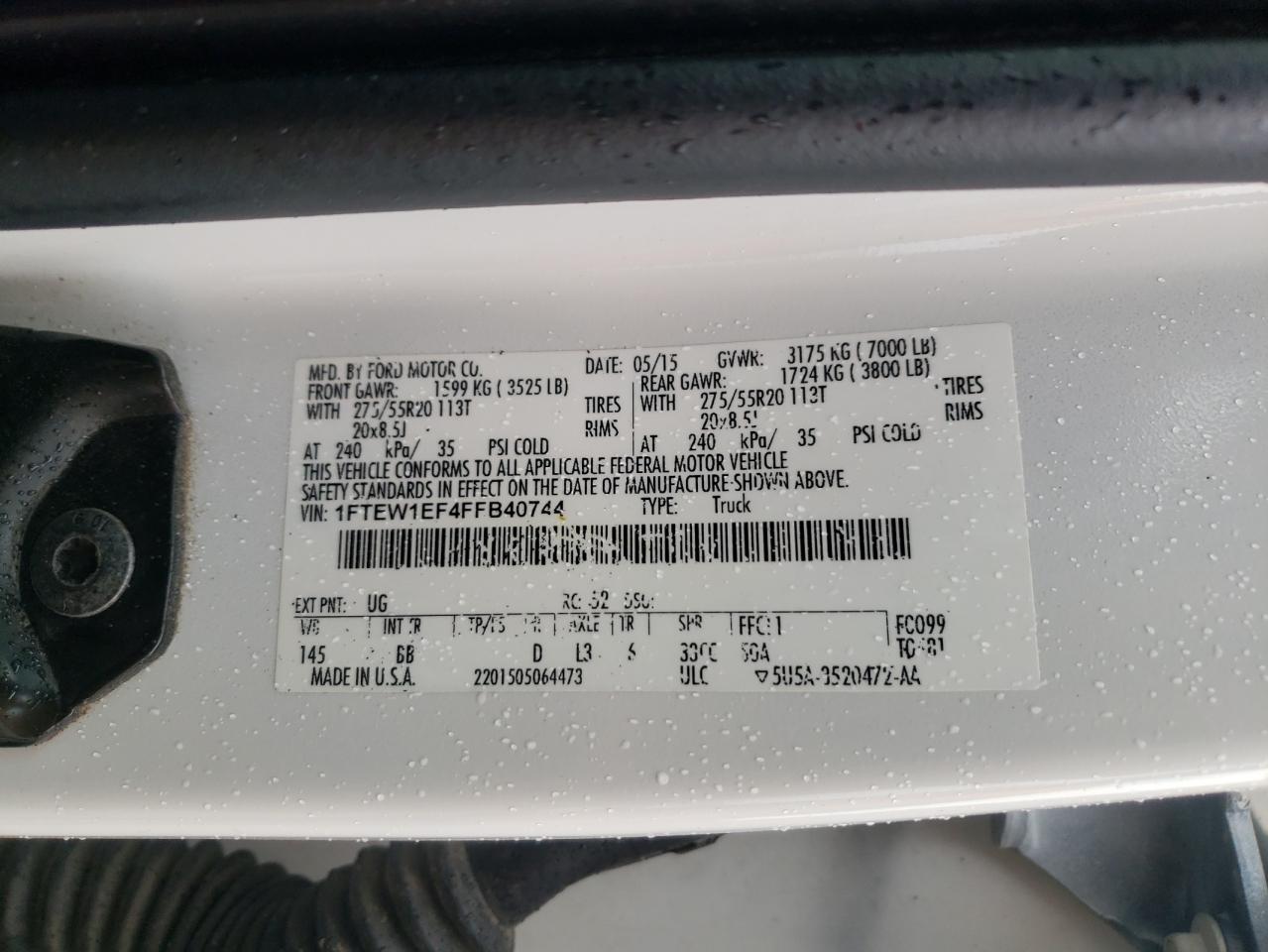 Photo 10 from auction – 2015 FORD F150 SUPER with VIN 1FTEW1EF4FFB40744