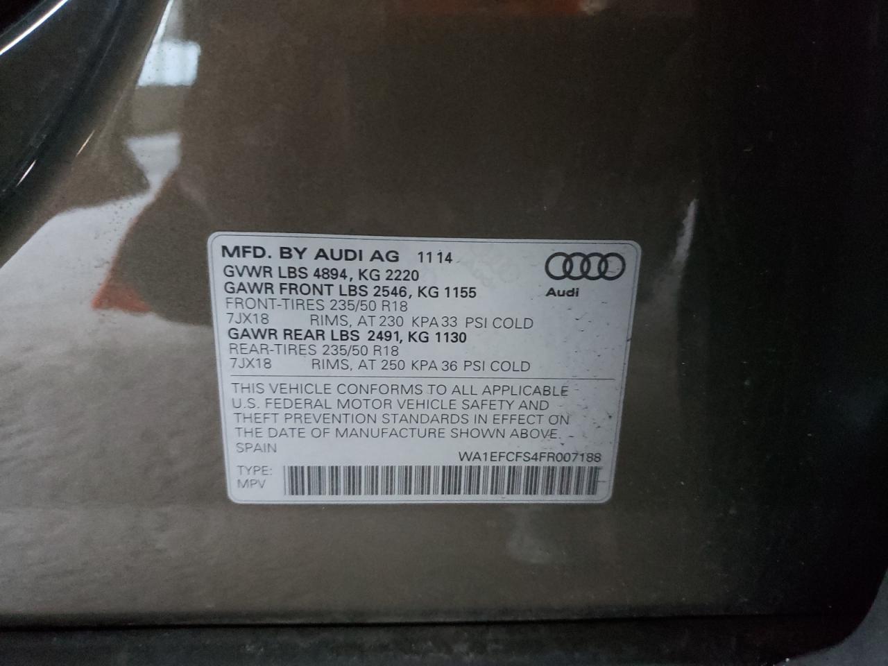 Photo 10 from auction – 2015 AUDI Q3 PREMIUM with VIN WA1EFCFS4FR007188