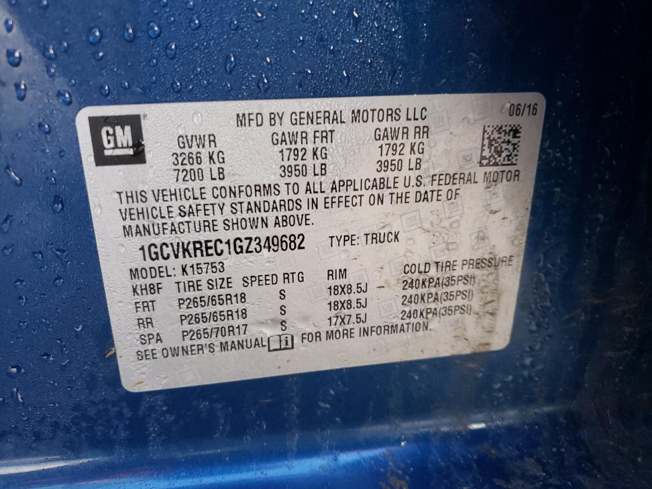Photo 10 from auction – 2016 CHEVROLET SILVERADO with VIN 1GCVKREC1GZ349682