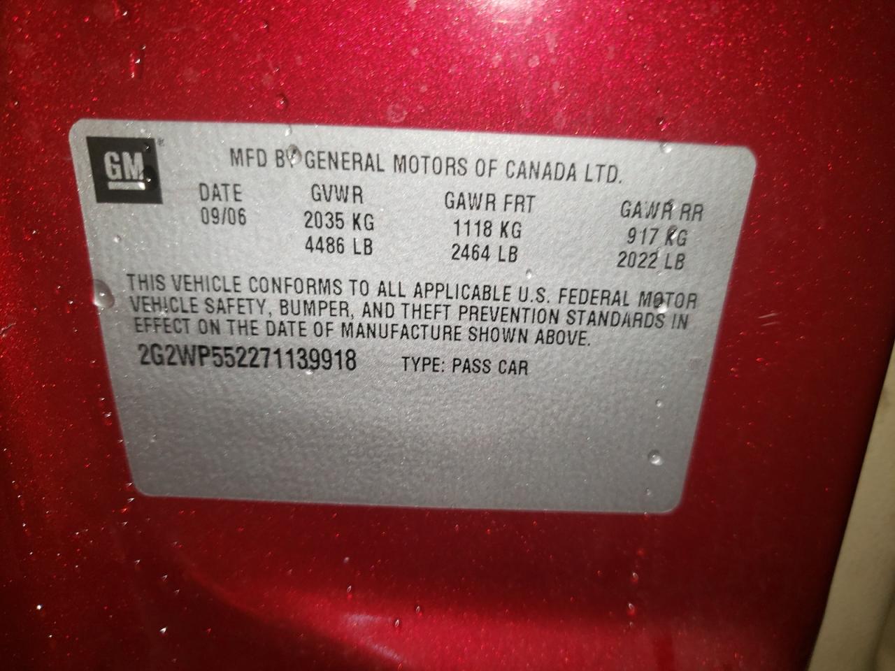 Photo 10 from auction – 2007 PONTIAC GRAND PRIX with VIN 2G2WP552271139918