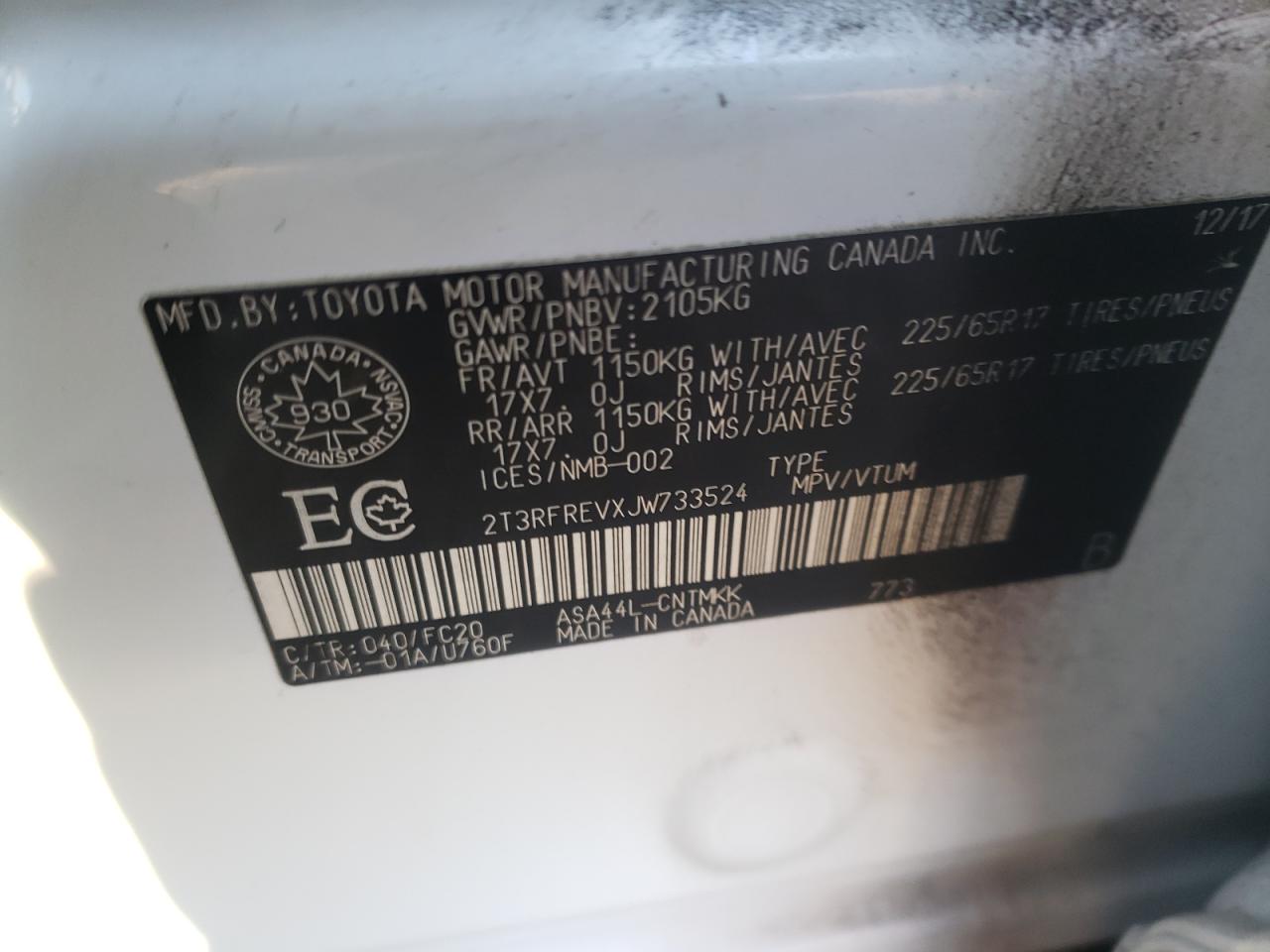 Photo 10 from auction – 2018 TOYOTA RAV4 ADVEN with VIN 2T3RFREVXJW733524