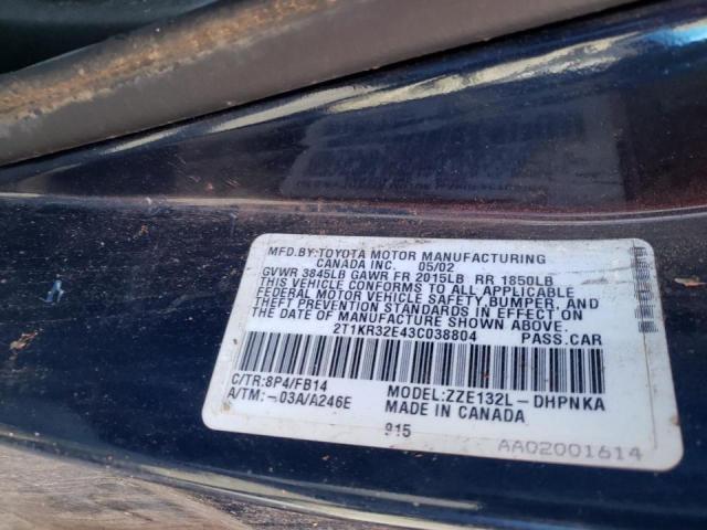 Photo 10 from auction – 2003 TOYOTA COROLLA MA with VIN 2T1KR32E43C038804