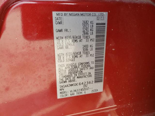 Photo 10 from auction – 2013 NISSAN PATHFINDER with VIN 5N1AR2MM5DC642362