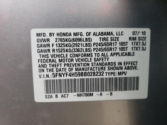 Photo 10 from auction – 2011 HONDA PILOT EXL with VIN 5FNYF4H59BB028232