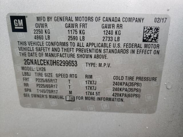 Photo 10 from auction – 2017 CHEVROLET EQUINOX LT with VIN 2GNALCEK0H6299653