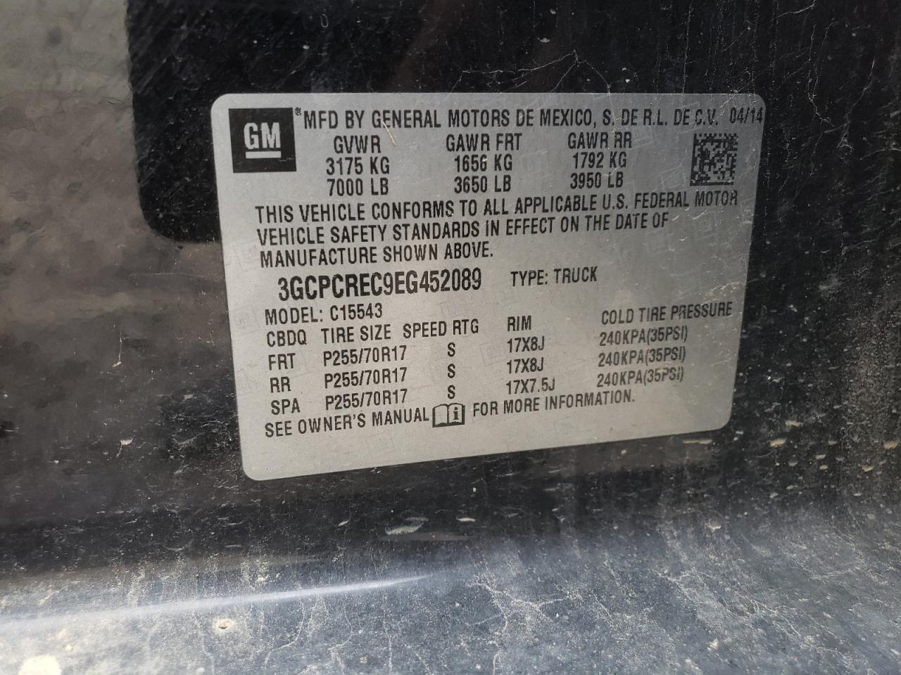 Photo 10 from auction – 2014 CHEVROLET SILVERADO with VIN 3GCPCREC9EG452089