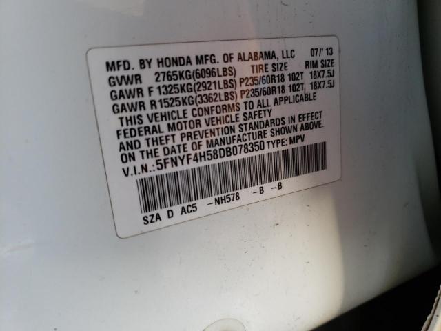 Photo 10 from auction – 2013 HONDA PILOT EXL with VIN 5FNYF4H58DB078350