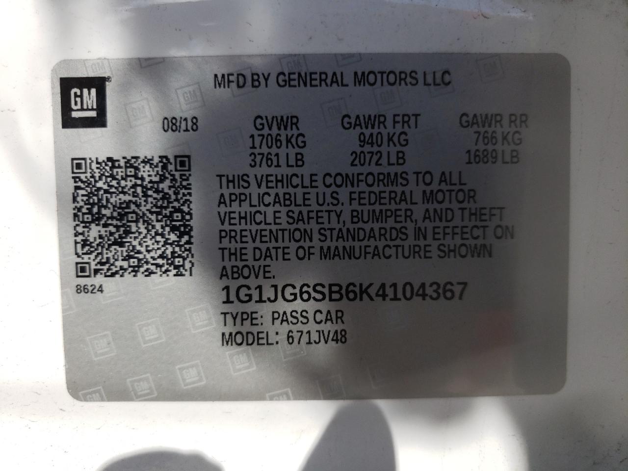Photo 10 from auction – 2019 CHEVROLET SONIC with VIN 1G1JG6SB6K4104367