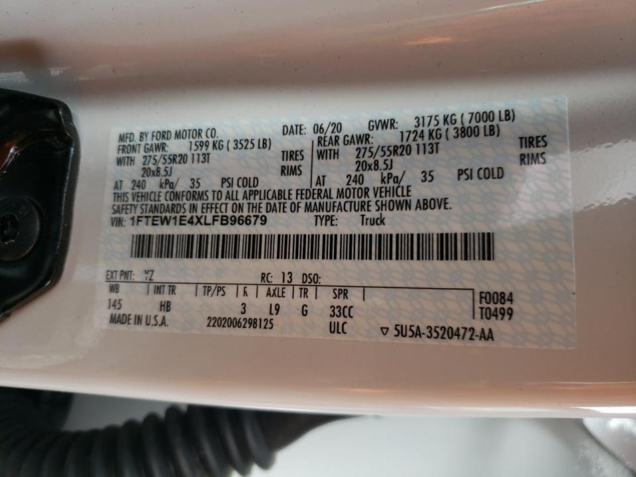 Photo 10 from auction – 2020 FORD F150 SUPER with VIN 1FTEW1E4XLFB96679