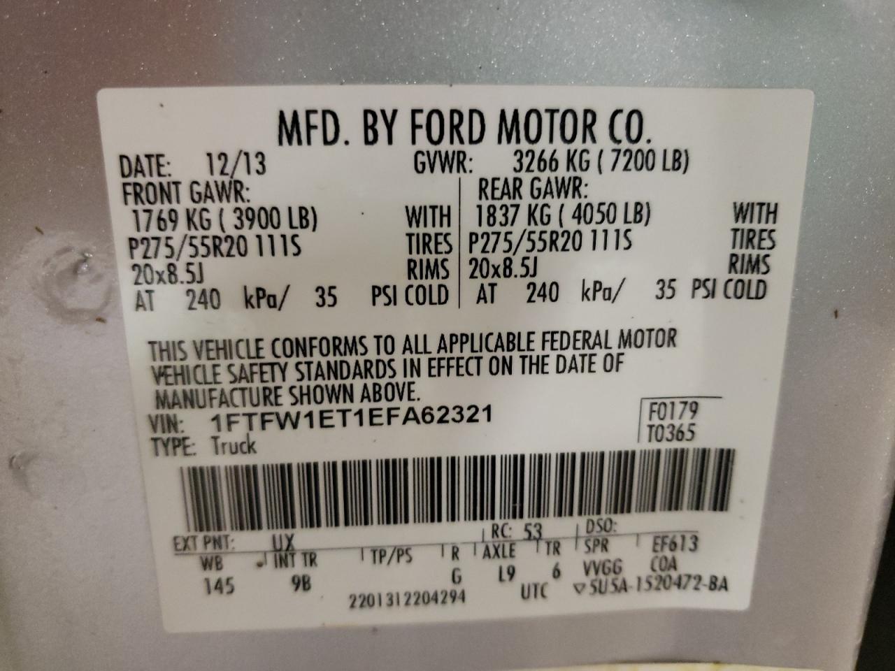 Photo 10 from auction – 2014 FORD F150 SUPER with VIN 1FTFW1ET1EFA62321