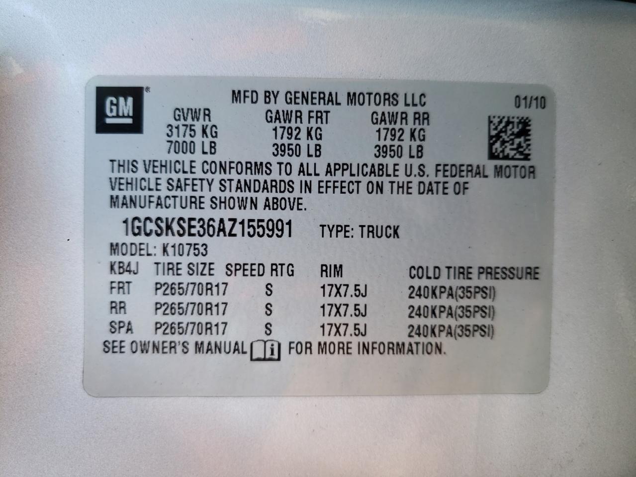 Photo 10 from auction – 2010 CHEVROLET SILVERADO with VIN 1GCSKSE36AZ155991