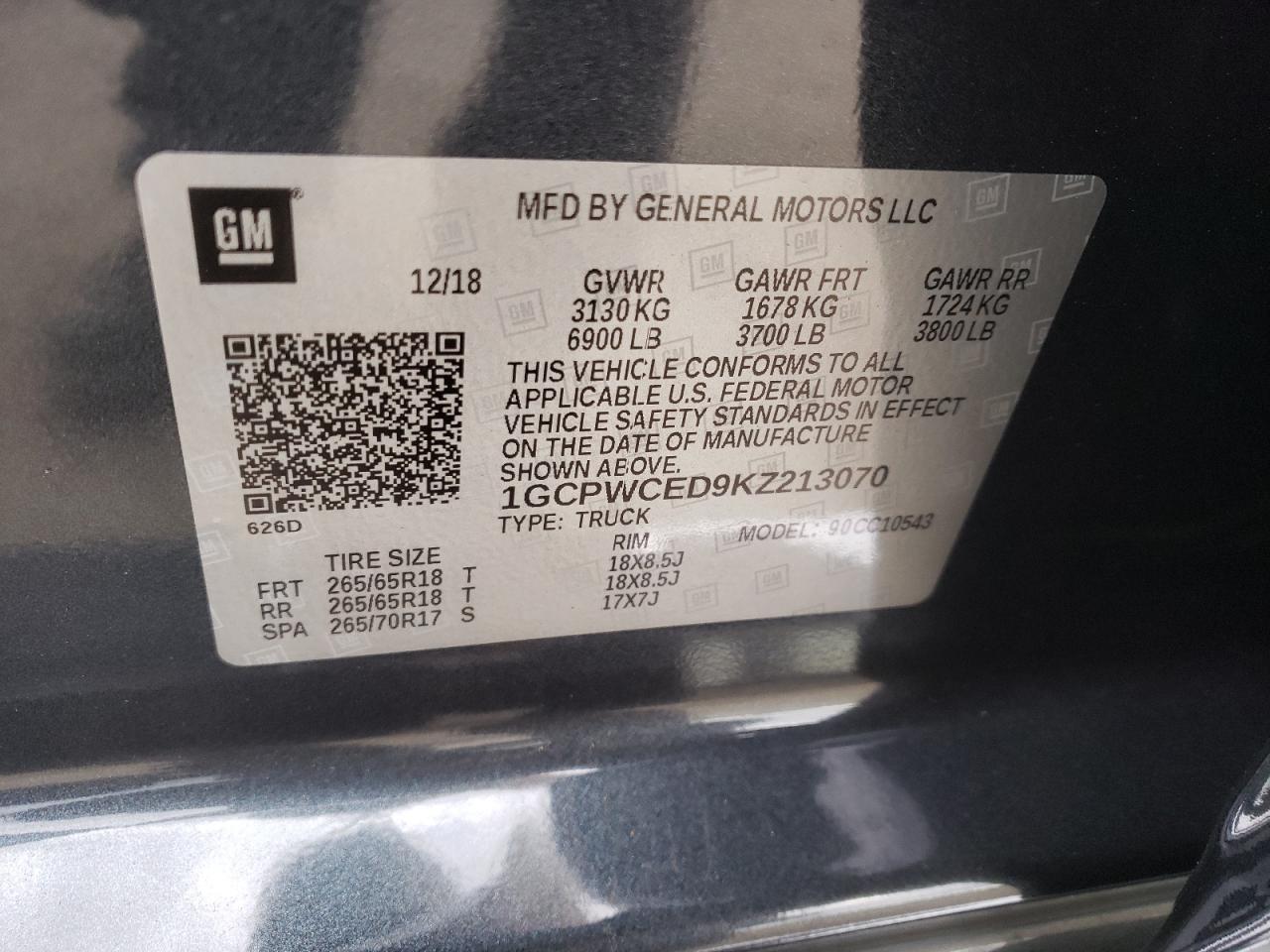 Photo 10 from auction – 2019 CHEVROLET SILVERADO with VIN 1GCPWCED9KZ213070