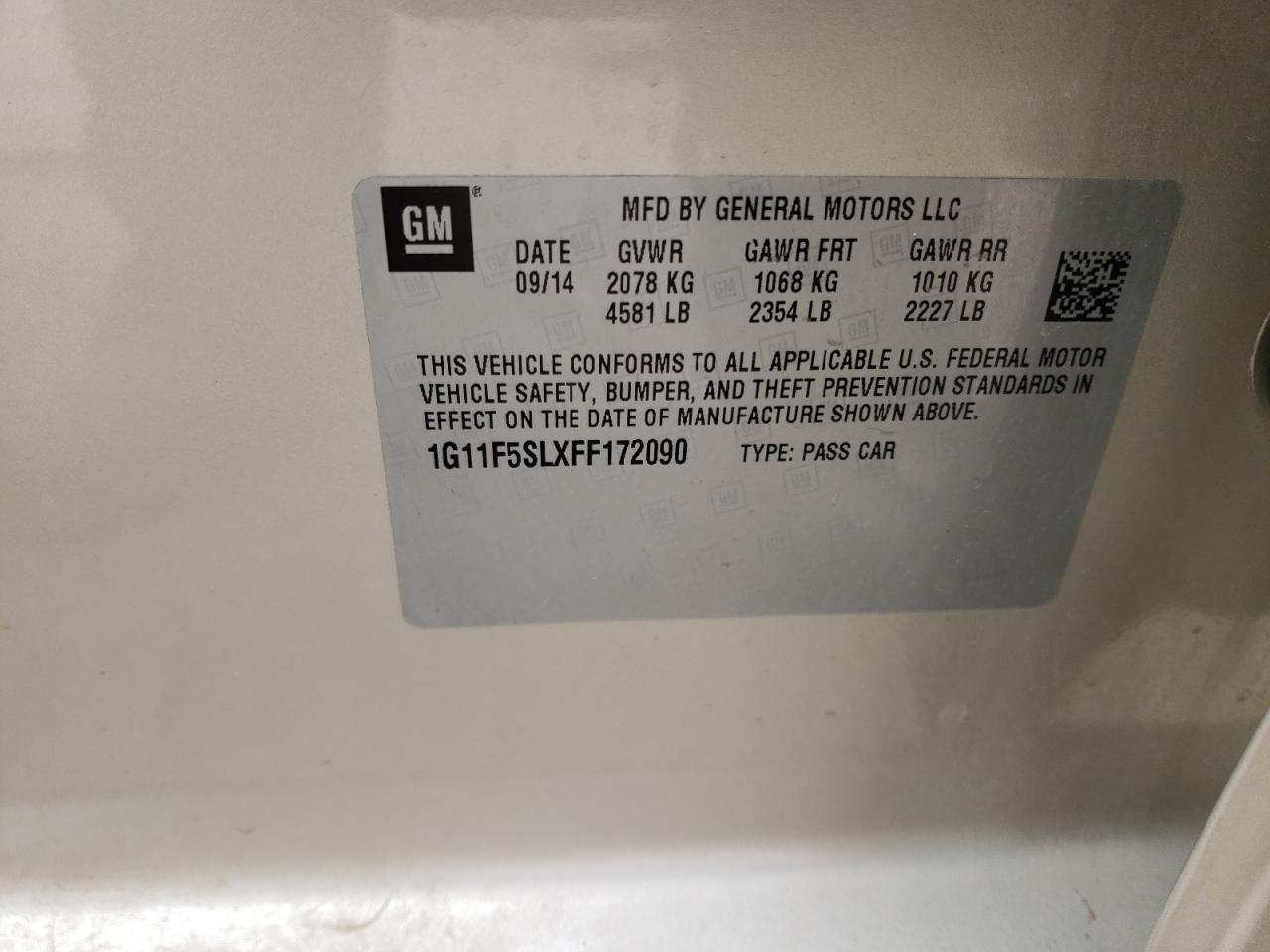 Photo 10 from auction – 2015 CHEVROLET MALIBU LTZ with VIN 1G11F5SLXFF172090