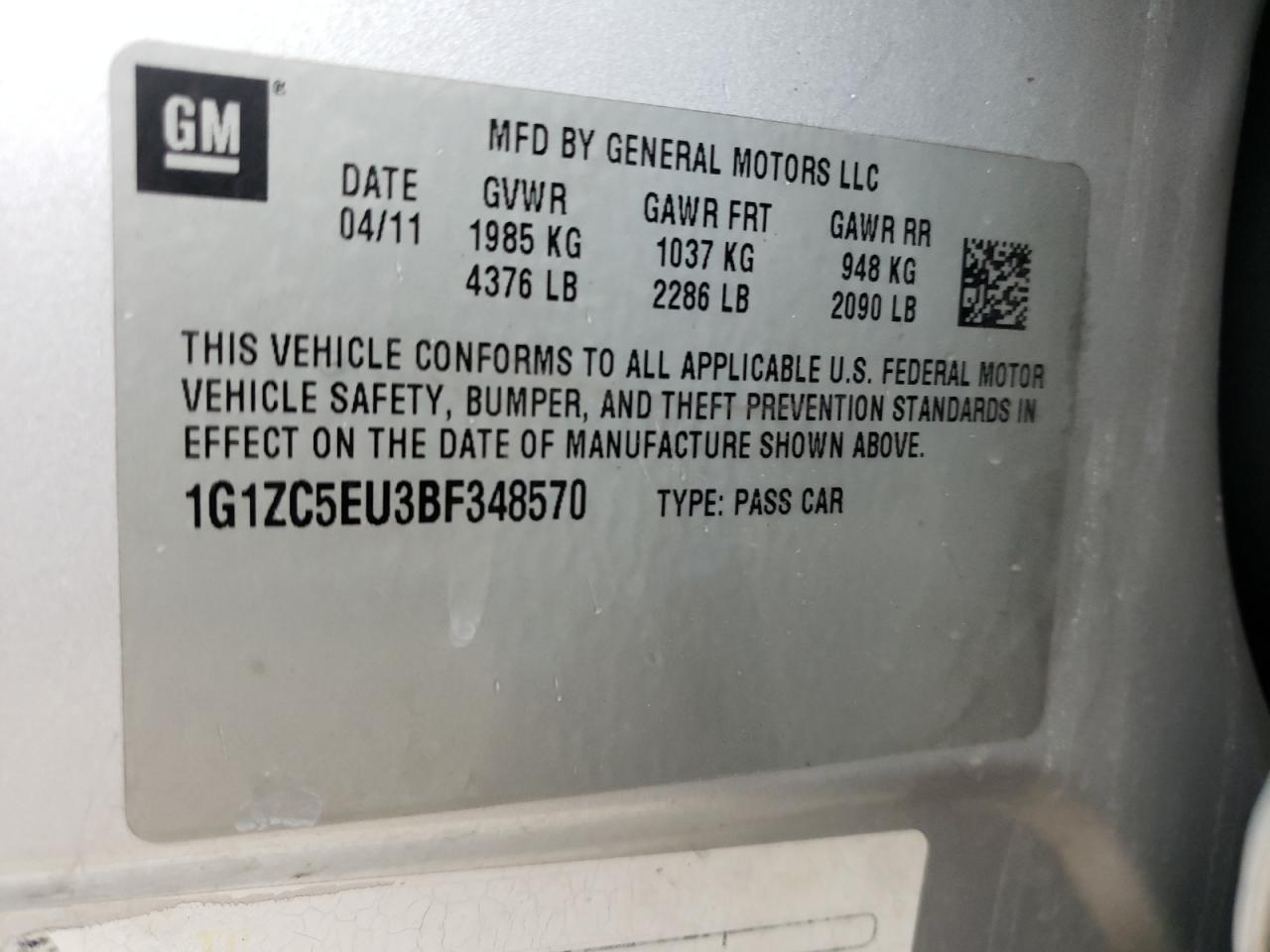 Photo 10 from auction – 2011 CHEVROLET MALIBU 1LT with VIN 1G1ZC5EU3BF348570