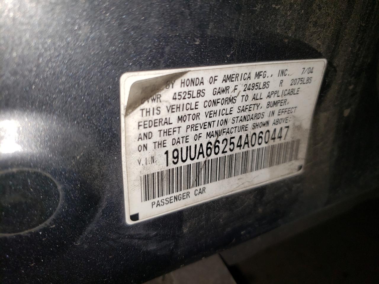 Photo 10 from auction – 2004 ACURA TL with VIN 19UUA66254A060447