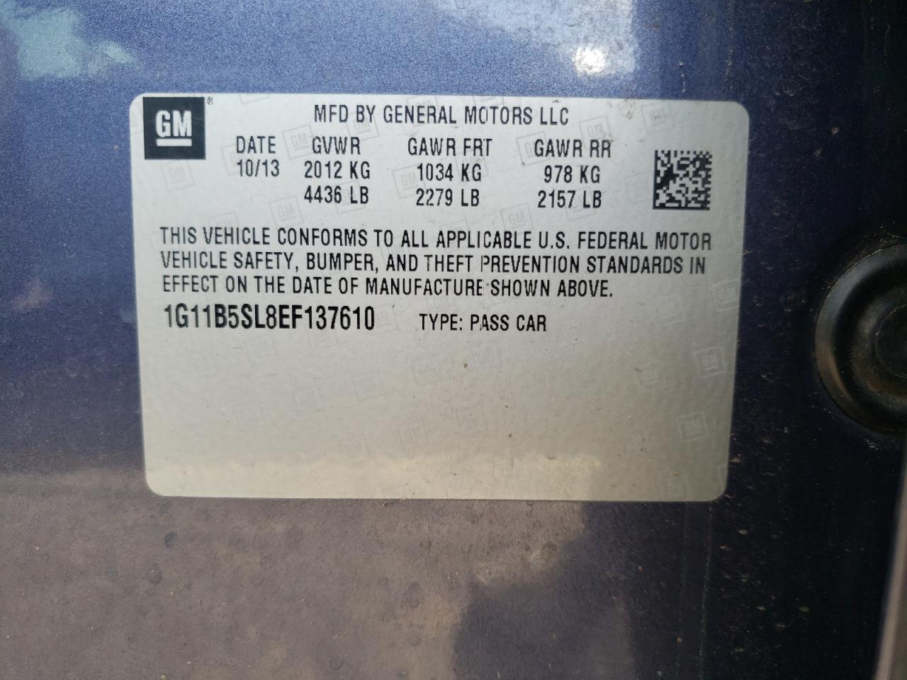 Photo 10 from auction – 2014 CHEVROLET MALIBU LS with VIN 1G11B5SL8EF137610