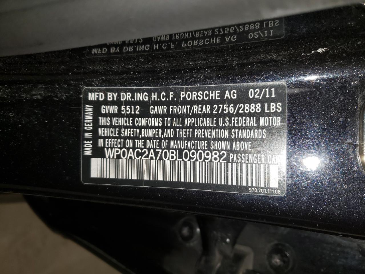 Photo 10 from auction – 2011 PORSCHE PANAMERA T with VIN WP0AC2A70BL090982
