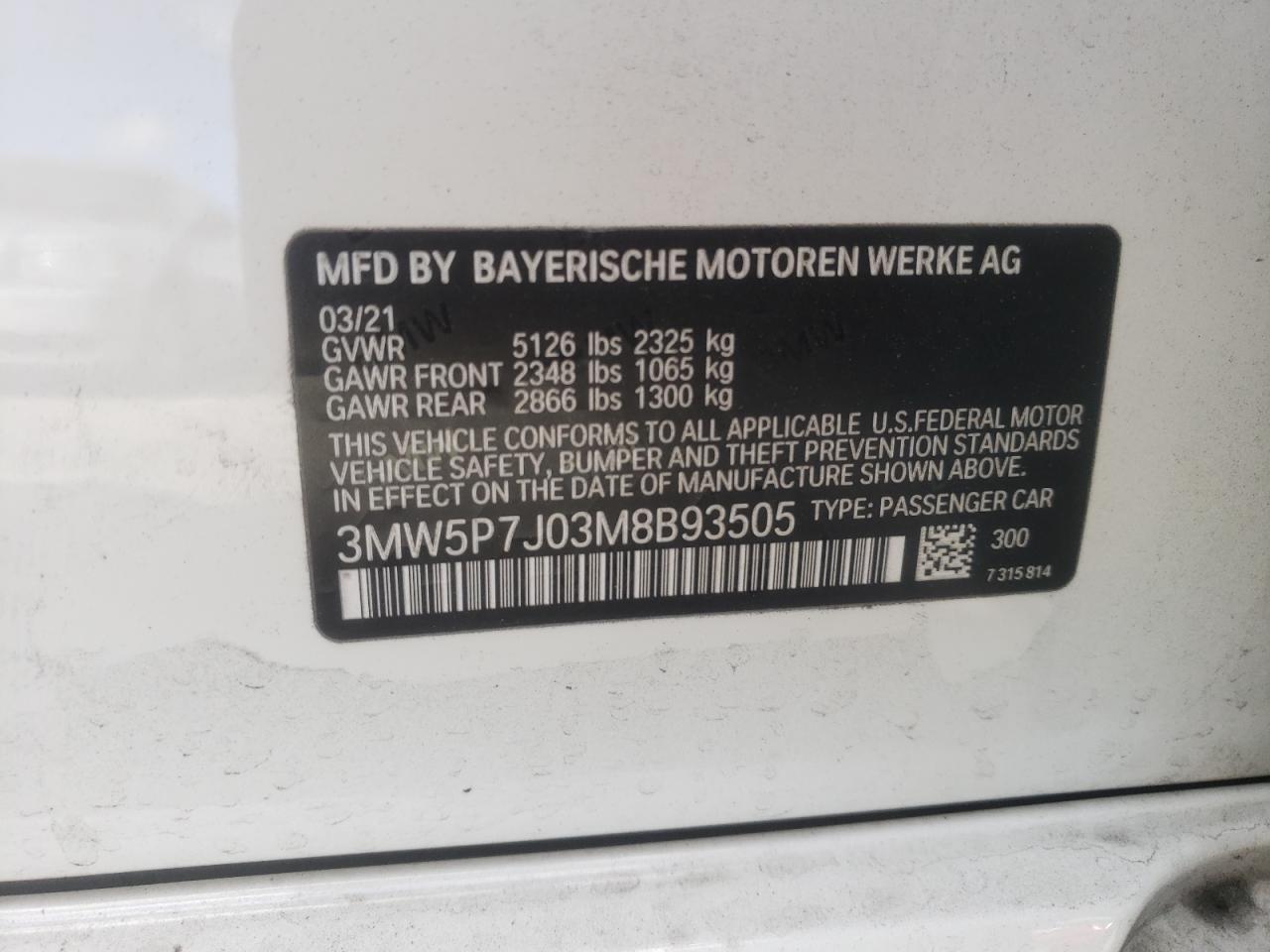 Photo 10 from auction – 2021 BMW 330E with VIN 3MW5P7J03M8B93505