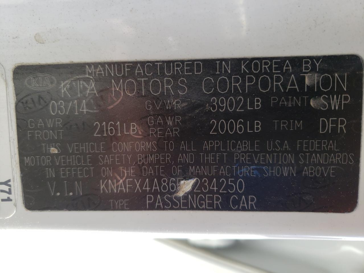 Photo 10 from auction – 2014 KIA FORTE EX with VIN KNAFX4A86E5234250