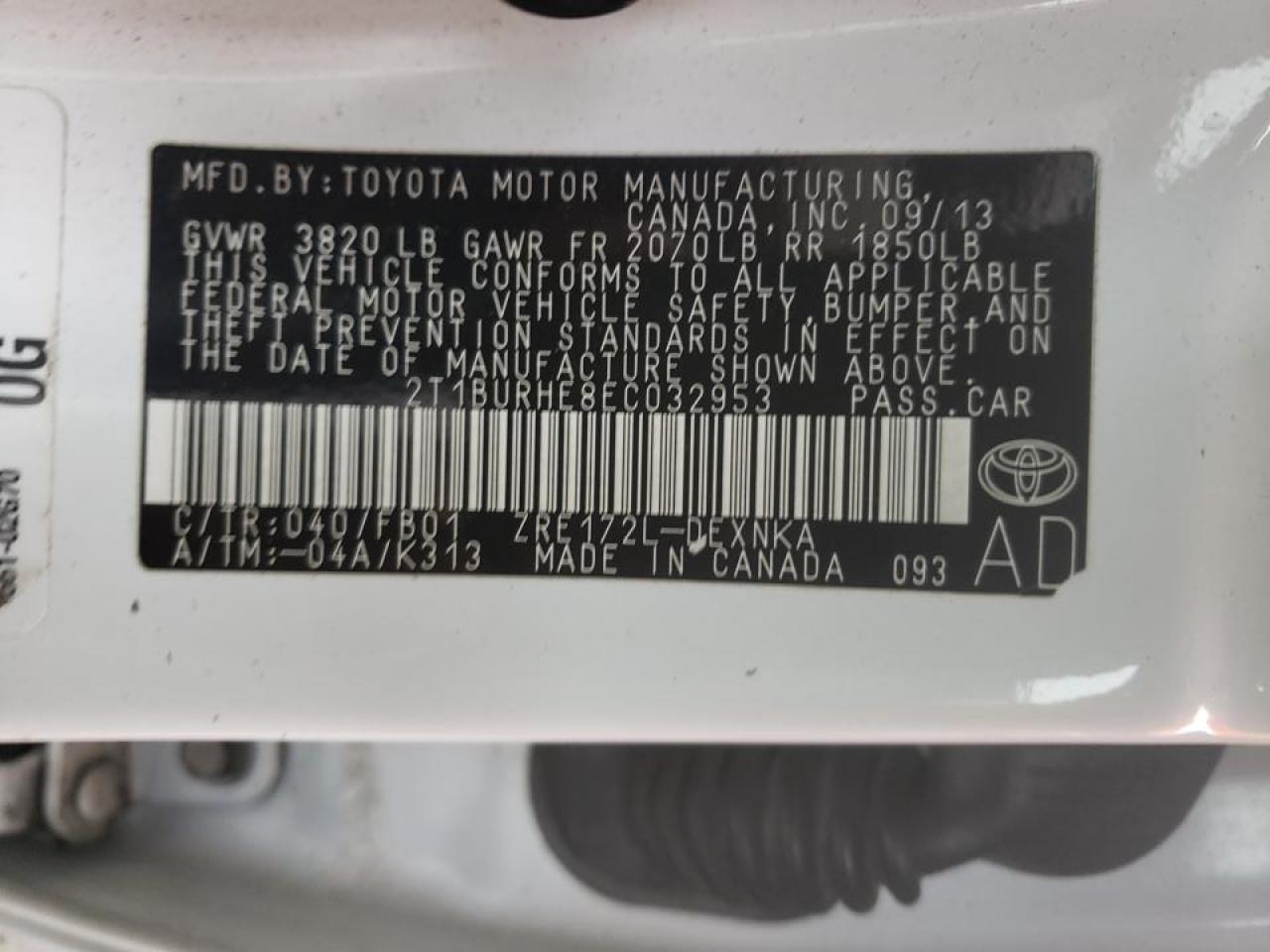 Photo 10 from auction – 2014 TOYOTA COROLLA L with VIN 2T1BURHE8EC032953