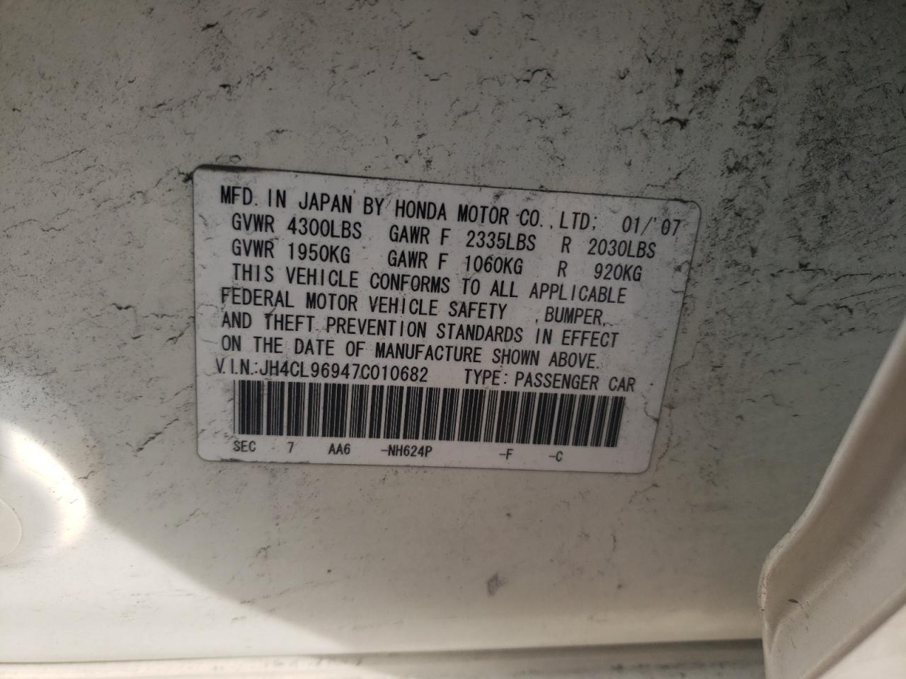 Photo 10 from auction – 2007 ACURA TSX with VIN JH4CL96947C010682