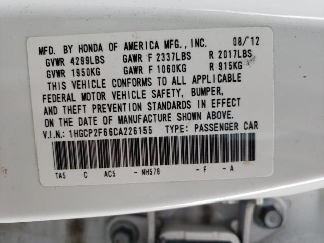 Photo 10 from auction – 2012 HONDA ACCORD SE with VIN 1HGCP2F66CA226155
