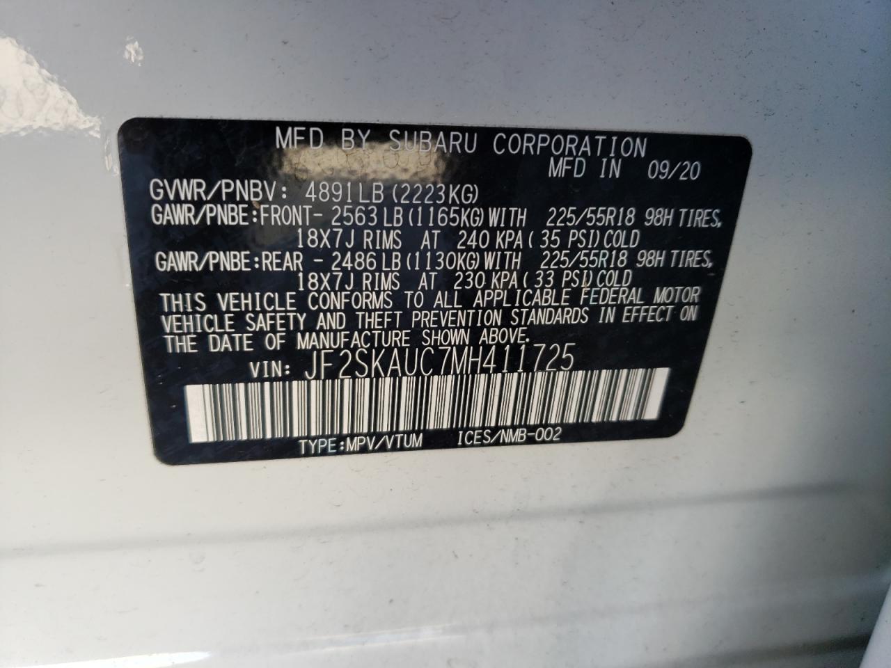 Photo 10 from auction – 2021 SUBARU FORESTER L with VIN JF2SKAUC7MH411725