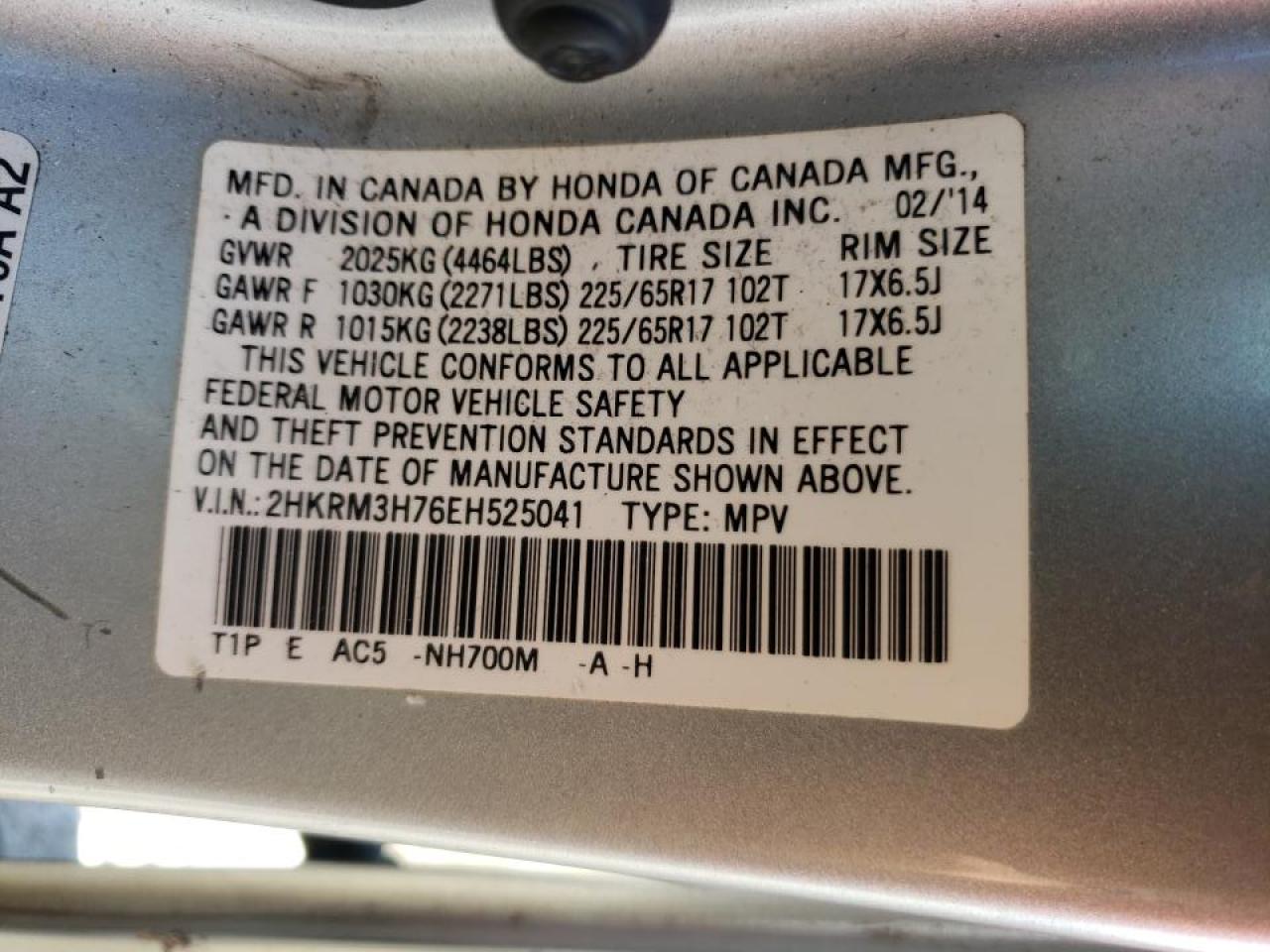 Photo 10 from auction – 2014 HONDA CR-V EXL with VIN 2HKRM3H76EH525041