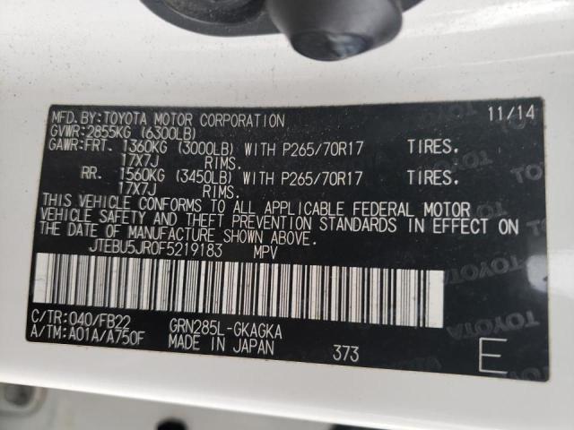 Photo 10 from auction – 2015 TOYOTA 4RUNNER SR with VIN JTEBU5JR0F5219183
