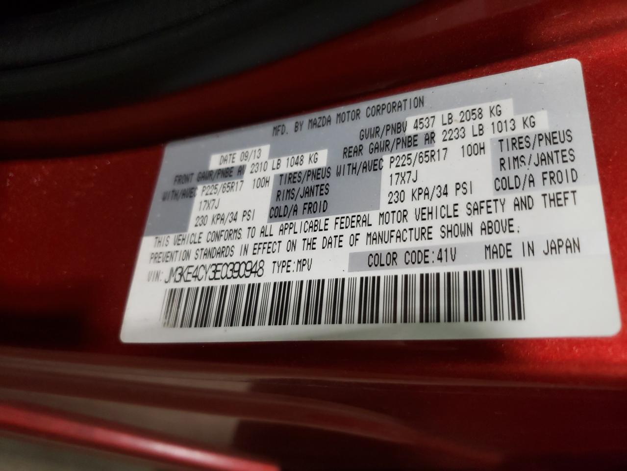 Photo 10 from auction – 2014 MAZDA CX-5 TOURI with VIN JM3KE4CY3E0390948