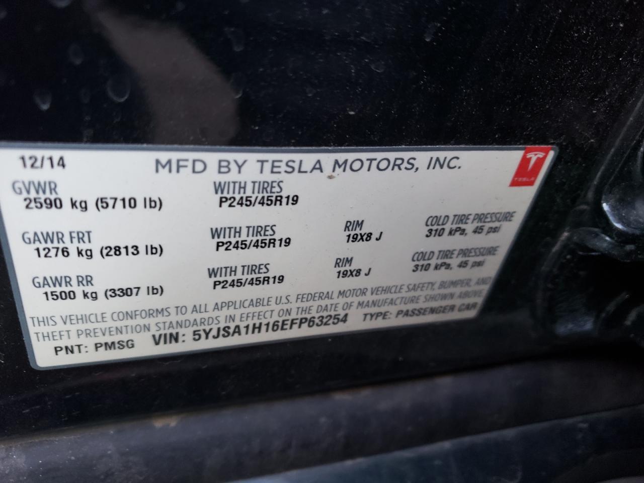 Photo 10 from auction – 2014 TESLA MODEL S with VIN 5YJSA1H16EFP63254