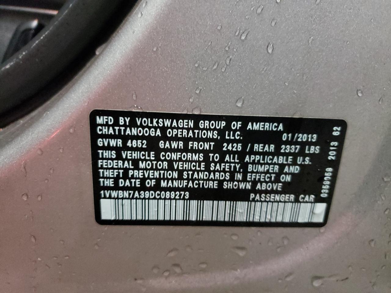 Photo 10 from auction – 2015 VOLKSWAGEN PASSAT with VIN 1VWBN7A39DC089273