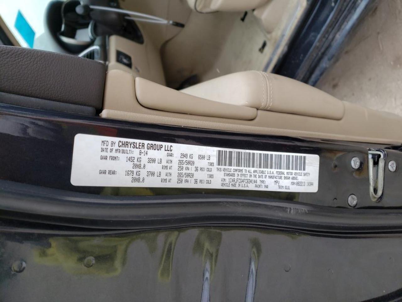 Photo 10 from auction – 2015 JEEP GRAND CHER with VIN 1C4RJFCG4FC634144