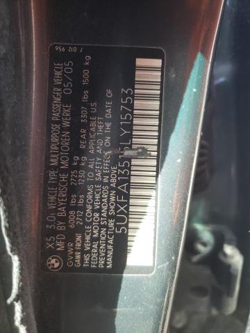 Photo 10 from auction – 2005 BMW X5 3.0I with VIN 5UXFA13515LY15753