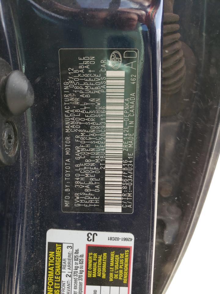 Zdjęcie 10 z aukcji – 2013 TOYOTA COROLLA BA z VIN 2T1BU4EE2DC931166