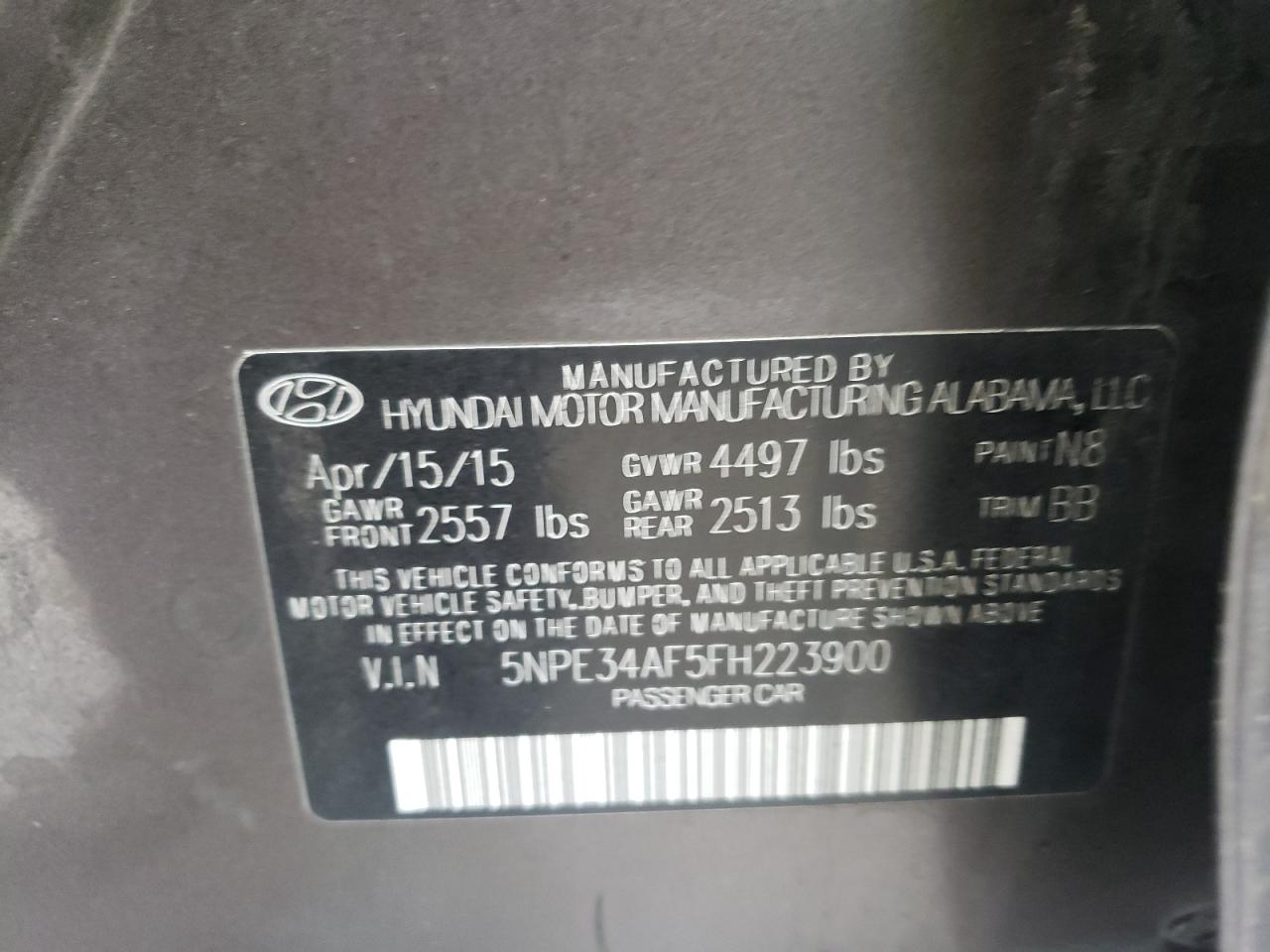 Photo 10 from auction – 2015 HYUNDAI SONATA SPO with VIN 5NPE34AF5FH223900