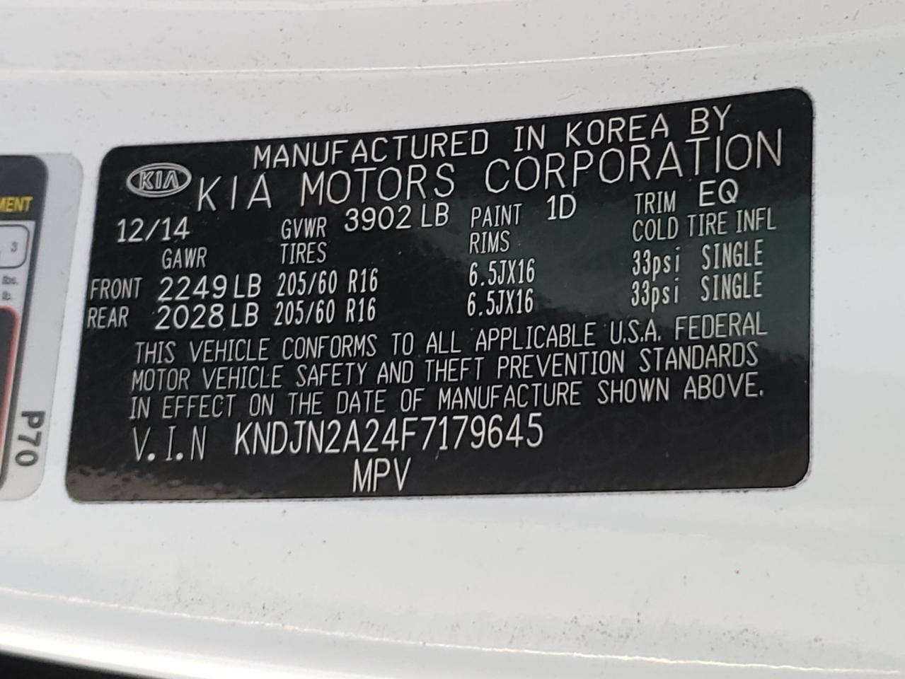 Photo 10 from auction – 2015 KIA SOUL with VIN KNDJN2A24F7179645