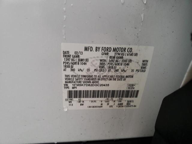 FORD EXPLORER X 2013 with VIN 1FM5K7D82DGC20435 - Photo from auction