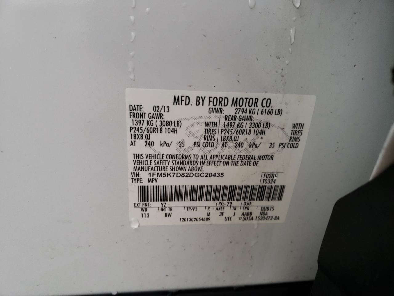 Photo 11 from auction – 2013 FORD EXPLORER X with VIN 1FM5K7D82DGC20435