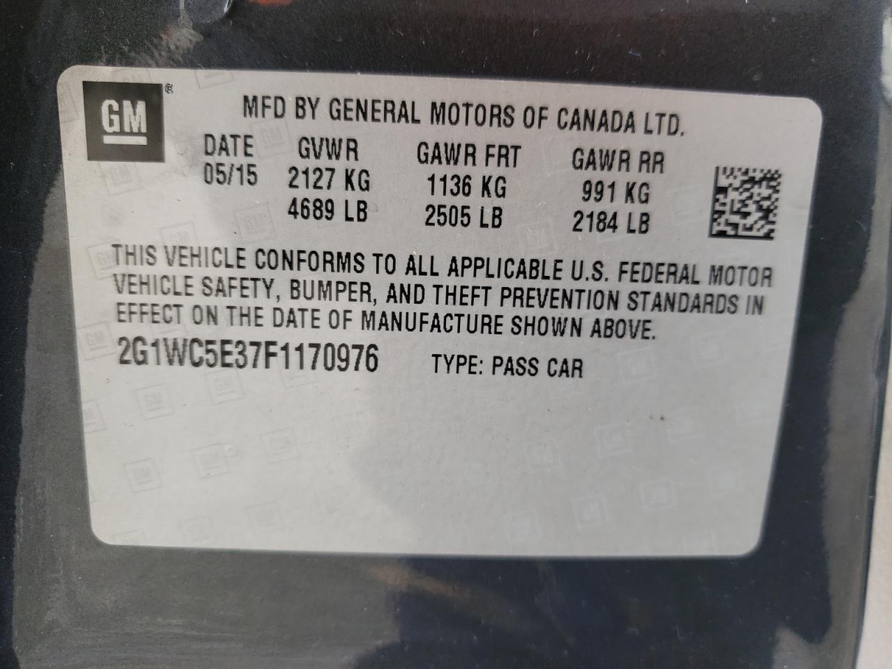 Photo 10 from auction – 2015 CHEVROLET IMPALA LIM with VIN 2G1WC5E37F1170976