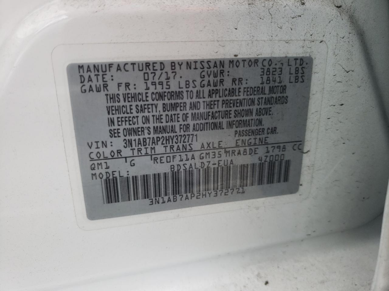 Photo 10 from auction – 2017 NISSAN SENTRA S with VIN 3N1AB7AP2HY372771