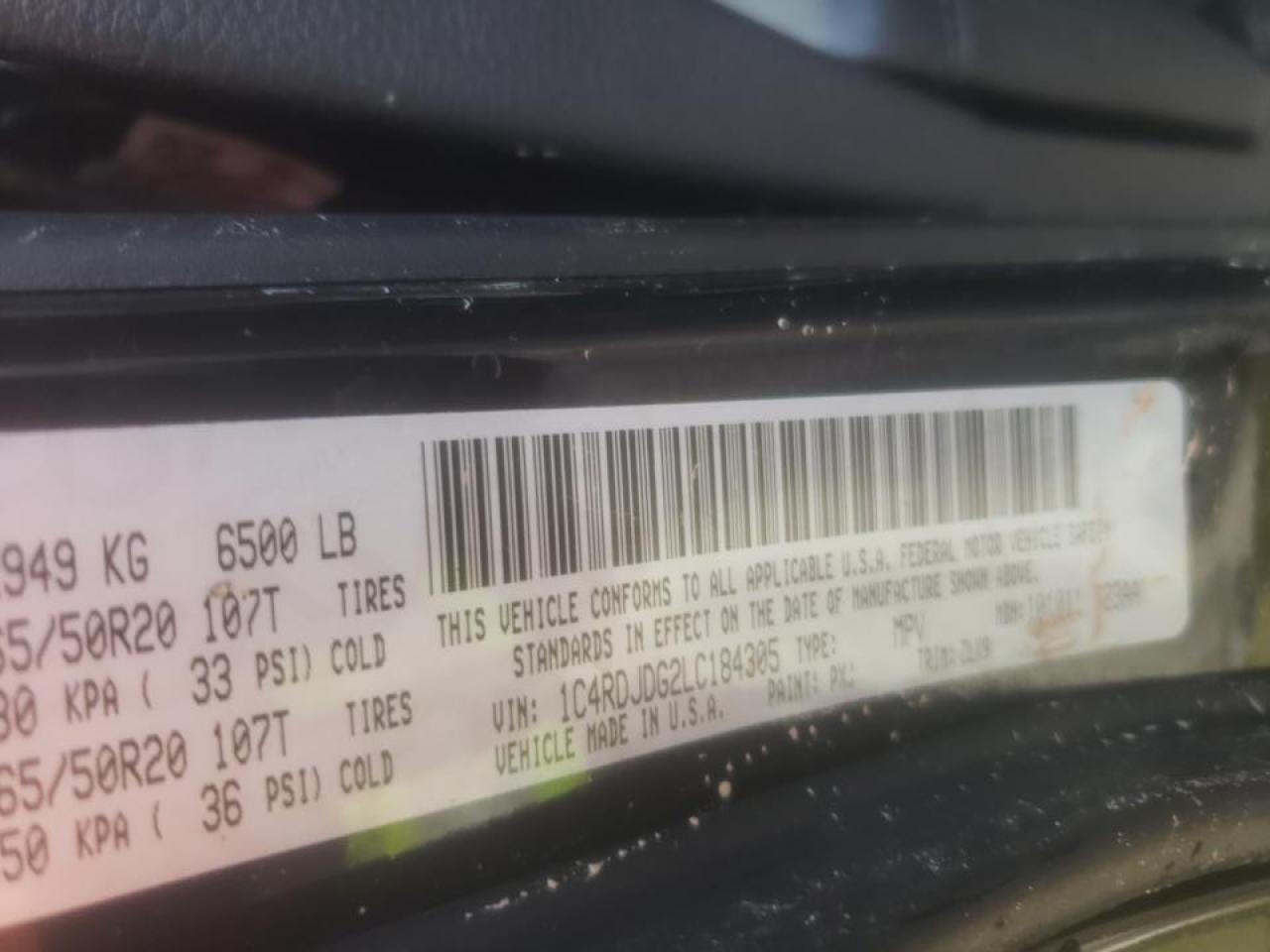 Photo 10 from auction – 2020 DODGE DURANGO GT with VIN 1C4RDJDG2LC184305