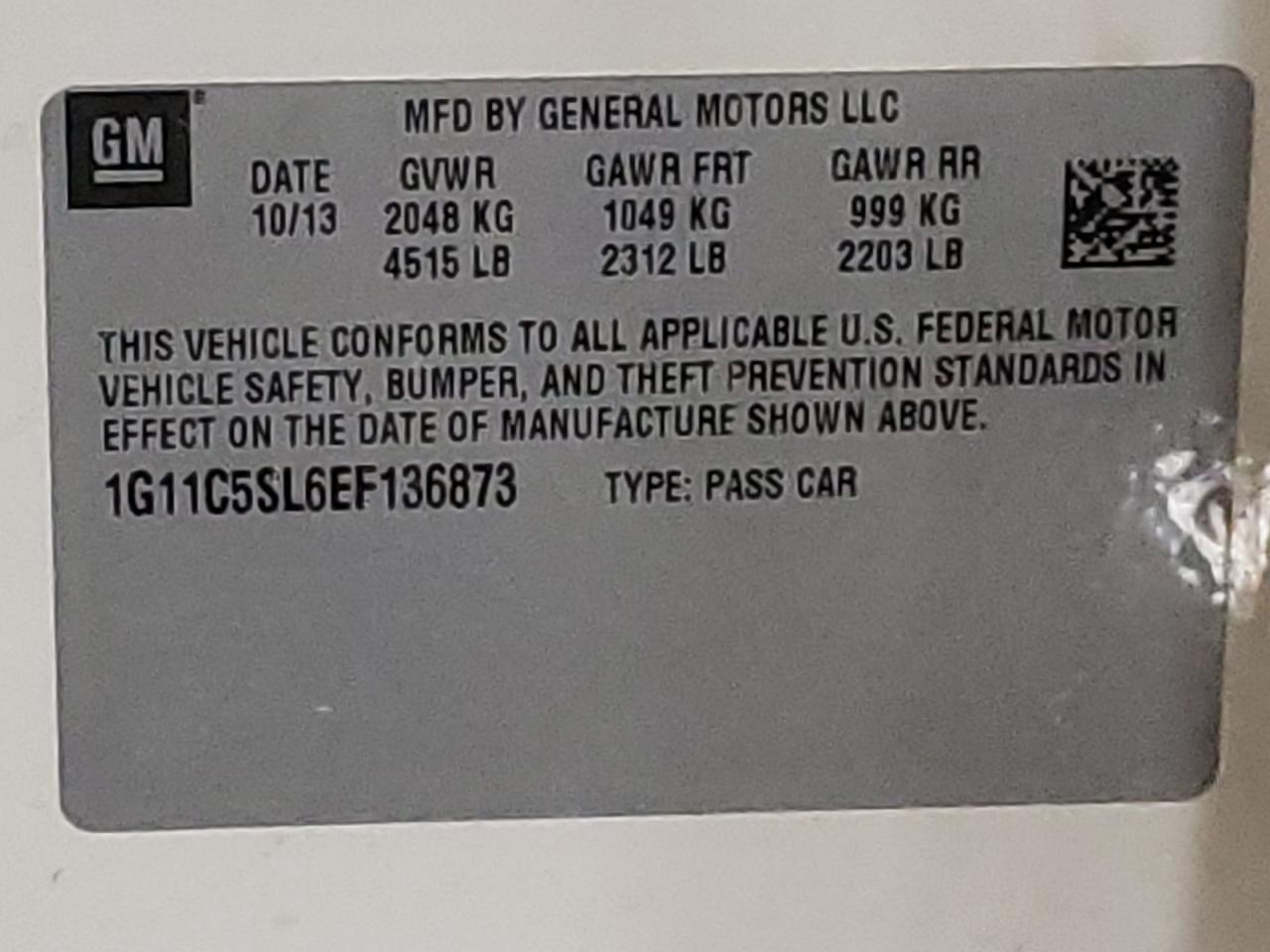 Photo 10 from auction – 2014 CHEVROLET MALIBU with VIN 1G11C5SL6EF136873