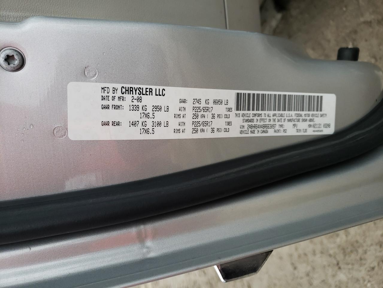 Photo 10 from auction – 2008 CHRYSLER TOWN & COU with VIN 2A8HR64X48R663097