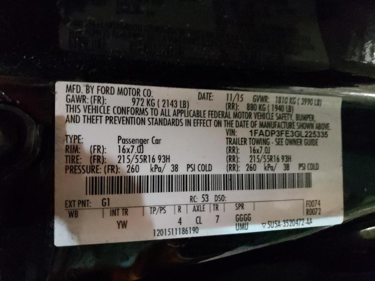 Photo 10 from auction – 2016 FORD FOCUS SE with VIN 1FADP3FE3GL225335
