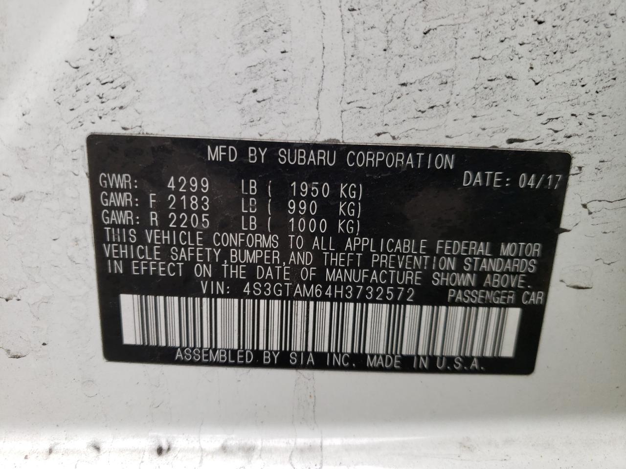Photo 10 from auction – 2017 SUBARU IMPREZA SP with VIN 4S3GTAM64H3732572
