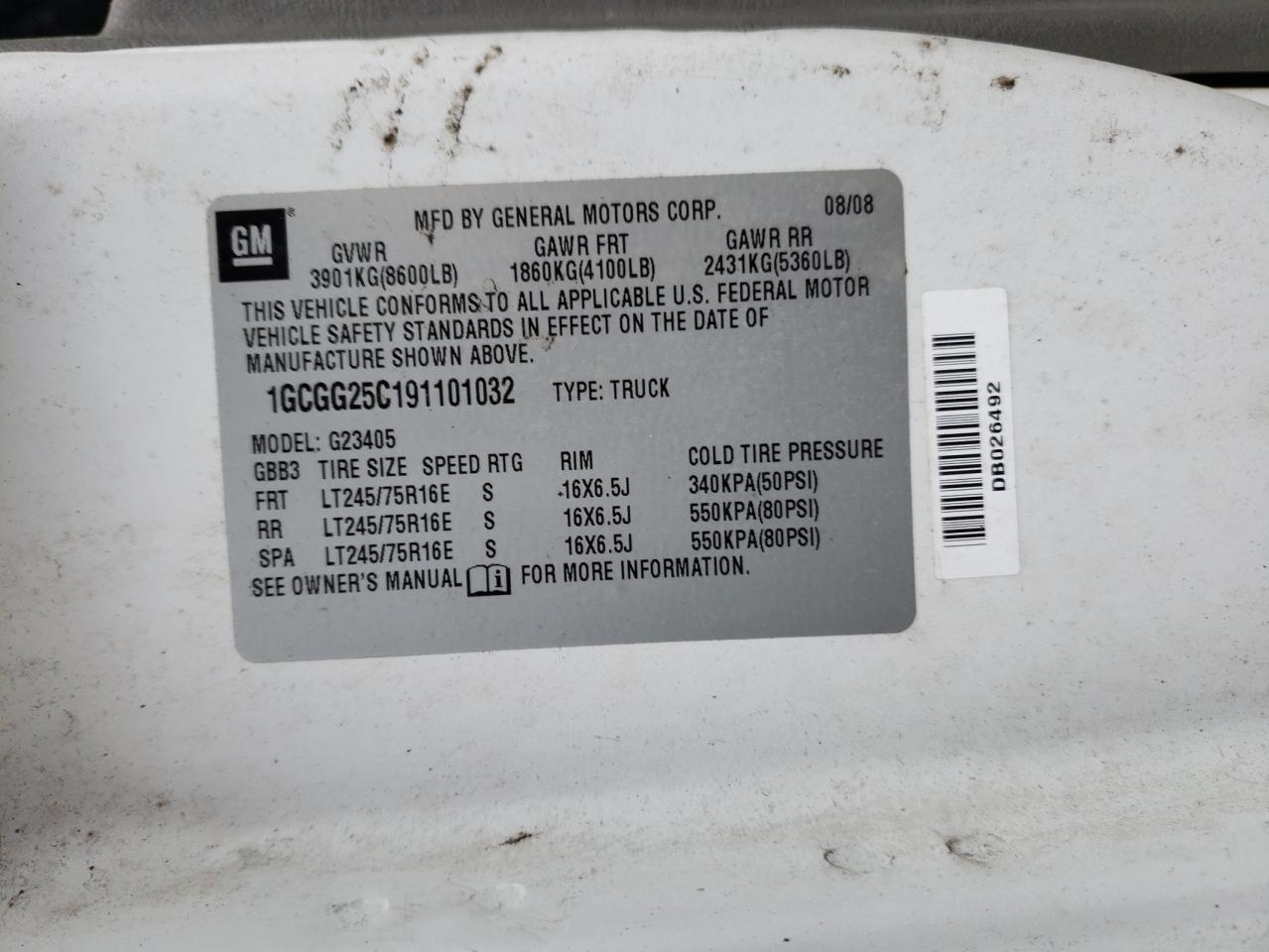 Photo 10 from auction – 2009 CHEVROLET EXPRESS G2 with VIN 1GCGG25C191101032