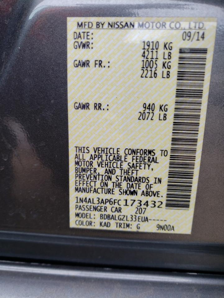 Photo 10 from auction – 2015 NISSAN ALTIMA 2.5 with VIN 1N4AL3AP6FC173432