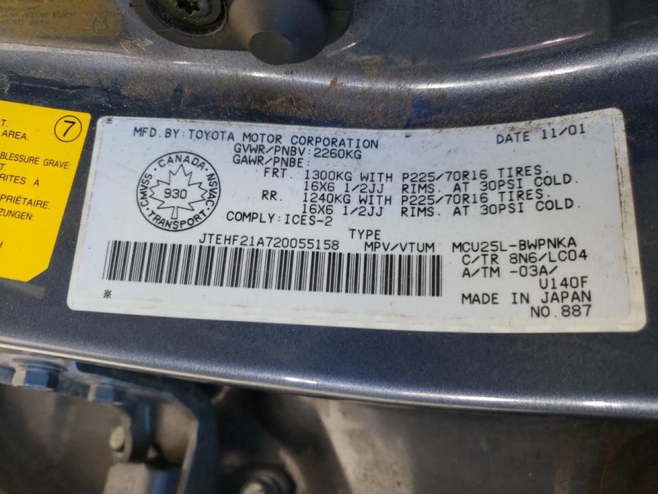 Photo 10 from auction – 2002 TOYOTA HIGHLANDER with VIN JTEHF21A720055158
